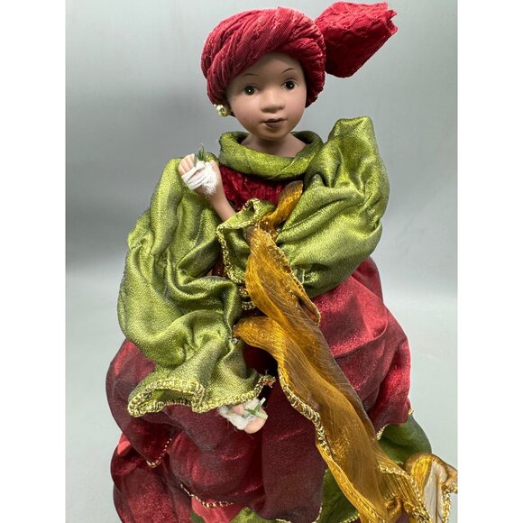 Vtg Handmade African-Style Doll Red Green Dress Christmas tree toper 16" READ - Picture 2 of 9